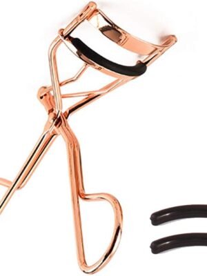 Professional Makeup Tool for Eyelashes with 2 Replacement Silicone Refill Pads Pinch Pain Free Metal Eyelash Curler 1PC, Golden Color