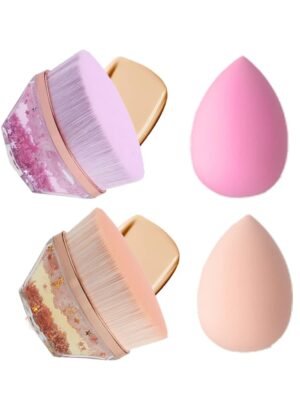 2 Pieces Foundation Brushes,2 Pieces Set of Makeup Sponges Petal Shape Soft Touch Makeup Brushes Suitable for Blending Liquid,Cream or Flawless Powder Cosmetics,Easy to Carry Make up Brush