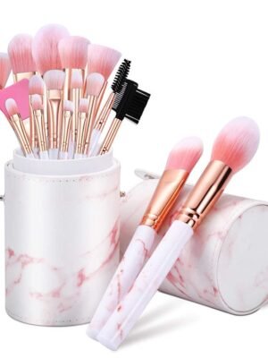 Makeup Brushes Set  16PCS Marble Make up Brushes Foundation Eyeshadow Concealer Eyebrow Blush Face Mask Brush Set With Gift Box Make Up Tool（Pink)