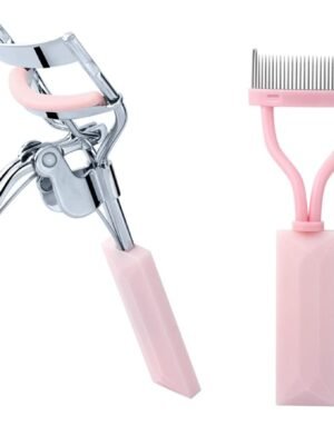 Eyelash Curler and Eyelash Comb Set with 2 Refill Pads (Pink)