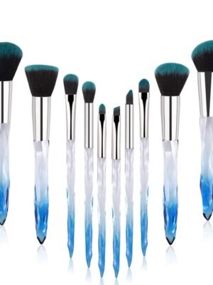 Makeup Brushes Professional - 10pcs Premium Synthetic Foundation Blending Blush Set Powder Eyeshadow Brush Set Light Blue Transparent Crystal Handle Cute Make Up Tools