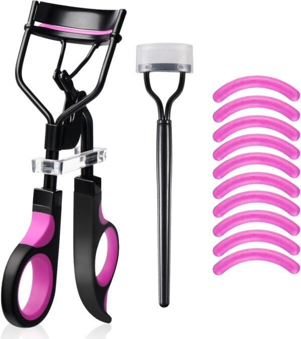 Eyelash Curler with Comb,  Professional Lash Curlers metal Eyelashes Comb Seperator Eyelash Mascara Applicator Tool Kit for Women with 10 Replacement Silicone Refills Pads for Home & Travel Uses
