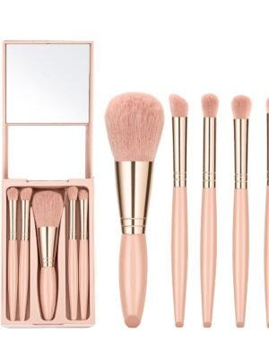 Travel Makeup Brush Set, travel make up brushes sets mini eye shadow kits small size eyeshadow case eyes makup brushed makeuo soft brushs basic cosmetic profesional tools (Apricot)