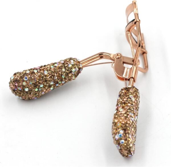 Bling Makeup Eyelash Curler with Refill Silicone Pressure Pads and Spring Loaded for No Pinching or Pulling (Gold)