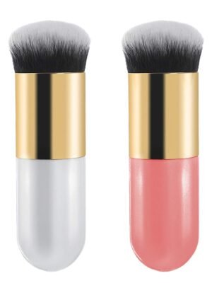 2 Pieces Foundation Brush, Chubby Makeup Brush, Suit For Blending Liquid, Cream or Flawless Powder Cosmetics(Golden & Pink)