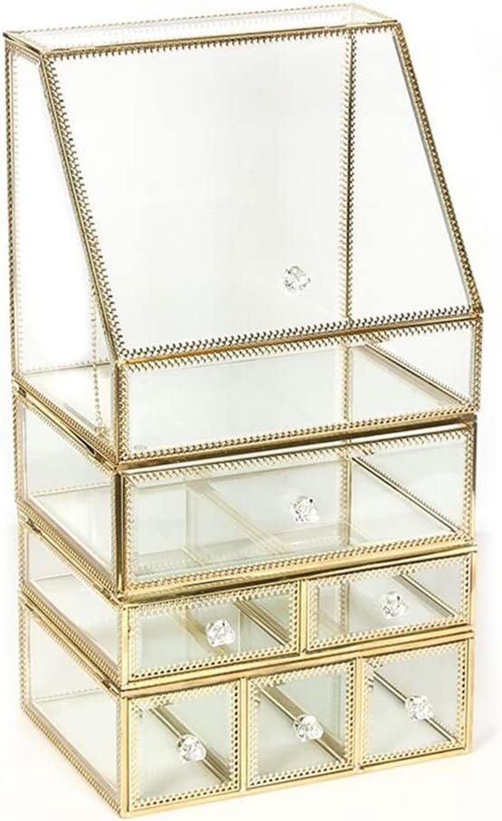Glass Cosmetic Storage Box Drawers Makeup Organizer Desktop Cotton Swab Lipstick Holder Make Up Organizer Girl Gift