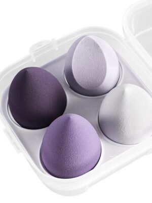 Makeup Foundation Sponges Set 4pcs with Storage Case, Flawless  Egg Dry & Wet Use for Liquid, BB Cream, Concealer, Loose Powder Baking, Latex-Free Eyes Face Cosmetic Puffs (Purple)