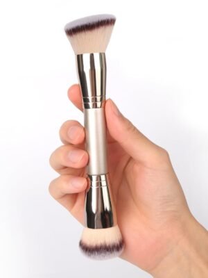 Dual-Ended Foundation Brush: Round & Angled Pro-Grade makeup brushes, 100% Vegan Synthetic Makeup Brush for Flawless Blending and Application of Liquid, Powder, Cream, Blush