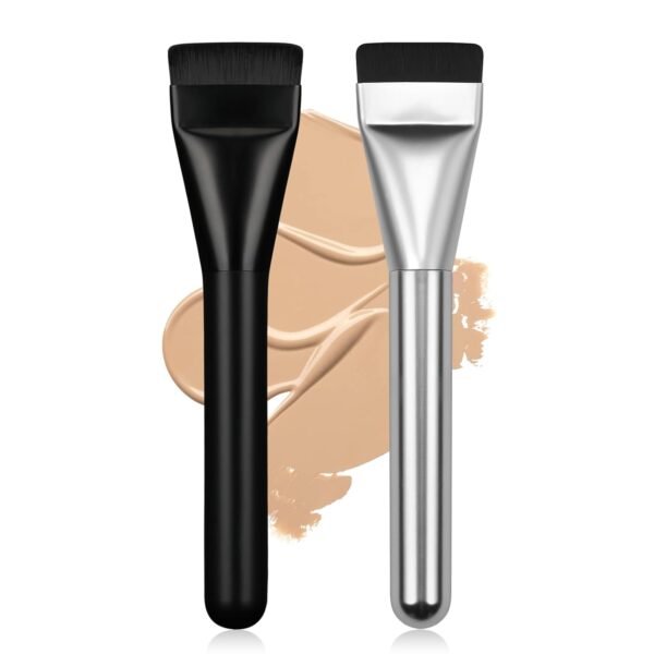 2Pcs Flat Foundation Brush,Face Mask Brush Makeup Spatula Facial Brush for Liquid Foundation Mask,Premium Face Korean Makeup Brush for Blending Cream (Black&Silver)