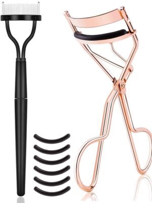 Eyelash Curler Kit Metal Lash Curlers with Mascara Applicator Eyelashes Separator Comb & 6 Replacement Refill Pads (Rose Gold)