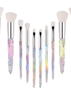 Makeup Brushes Crystal Handle,10pcs Premium Rainbow Color Cosmetic Brush Set for Foundation Powder Blending Eyeshadow Blush Concealer Transparent Handle 3-White