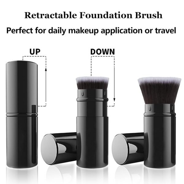 Retractable Makeup Brushes, Travel Powder Foundation Brush, Portable Face Liquid Foundation Sunscreen Brush with Cover for Blending Liquid, Bronzer,Cream or Flawless Powder Cosmetics