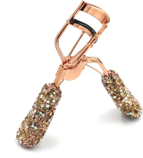 Bling Makeup Eyelash Curler with Refill Silicone Pressure Pads and Spring Loaded for No Pinching or Pulling (Gold)