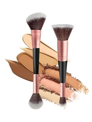 Foundation Brush Makeup Brushes:2 Pcs Double-Ended Makeup Brush For Liquid,Cream,and Powder-Buffing,Blending,Flawless Face  Brush (Flat/Angled/Angled Round/Tapered Top)