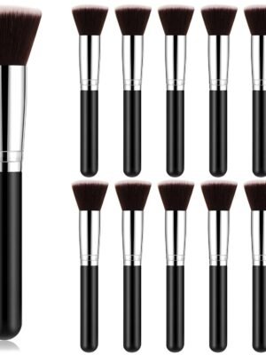 10 Pcs Flat Top Foundation Brush Bachelorette Party Favors Foundation Brush Dense Makeup Artist Brush for Liquid, Cream, Flawless Face Blush Brush for Wedding Artist(Black)