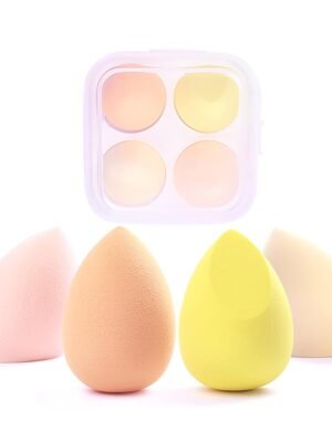 4 Pcs Makeup Sponges for Face, Beauty Sponge Travel Case for Liquid, Cream, and Powder with Egg Sponge Blending Holder Box, Multi-Yellow colored