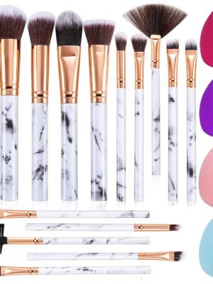 Makeup Brushes  15PCs Marble Makeup Brush Set Premium Synthetic  Powder Blush Contour Foundation Concealer Eyeshadow Brushes with Makeup Sponge Make up Tool A Grey