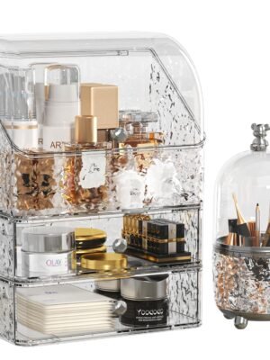 Makeup Organizer with 3 Drawers, Cosmetic Display Cases, Makeup Storage Box (3 Drawers) (Transparent)