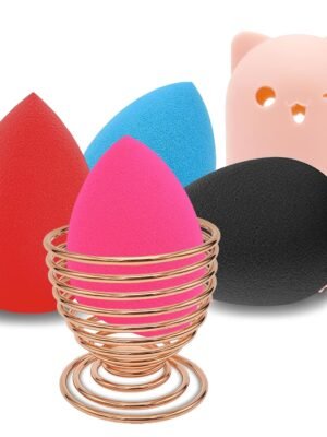 Makeup Sponge Holder Set,Makeup Blending Sponge Storage Drying Rack and Cute Silicon Sponge Carrying Travel Case with 4 Pieces Makeup Sponge Egg for Liquid and Powder