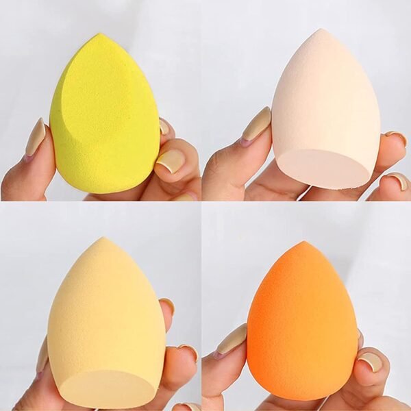 4 Pcs Makeup Sponges for Face, Beauty Sponge Travel Case for Liquid, Cream, and Powder with Egg Sponge Blending Holder Box, Multi-Yellow colored