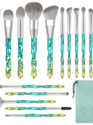 Makeup Brushes Set -  16 Pcs Crystal handle Makeup Brush Set with 1 Silicone Face Mask Brush &15 Makeup Brushes Premium Synthetic Foundation Powder Shadows Makeup Brushes Kit