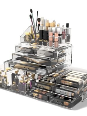 Makeup Cosmetic Organizer Storage Drawers Display Boxes Case with 12 Drawers(Clear)