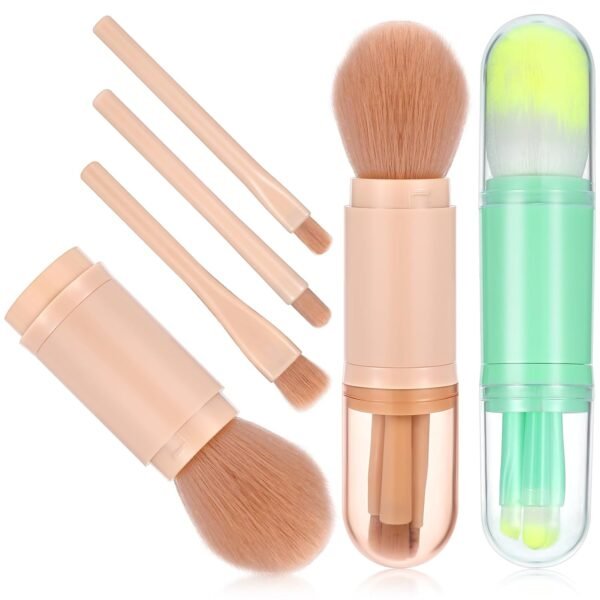 2pcs 4 in 1 Makeup Brush,Travel Makeup Brush,Multi-Tasker Retractable Makeup Brush for Foundation, Blush Powder, Eye Shadow, Concealer,Highlight,Portable Travel Size Makeup Brushes for Women