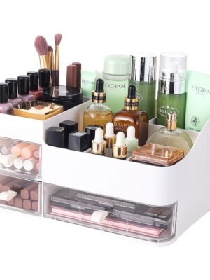 White Makeup Organizer With 3 Drawers,Large Capacity Plastic Cosmetic Storage Organizer for Dresser and Vanity,Ideal for Beauty,Perfume,Brushes,Skincare Bathroom Organizers and Storage Counter