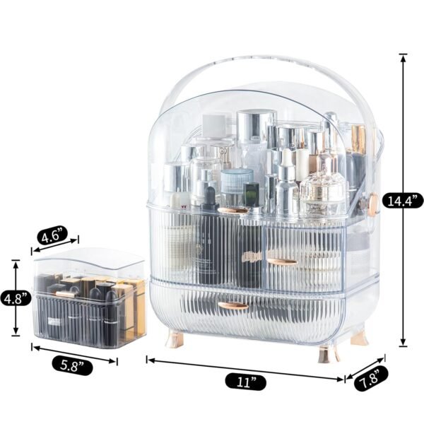 Makeup Organizer for Vanity,Clear Skincare Organizer with Large Capacity and Lipstick Organizer,3-layer Cosmetic Display Case,Egg Shape(Oval) Cosmetic Storage Box including golden Handle.