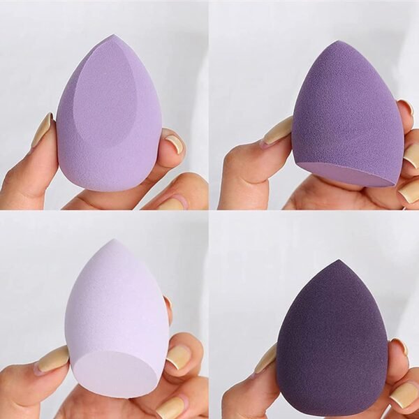 4 Pcs  Sponge Set with Storage Case, Make Up Sponges for Face, Foundation, and Powder with Egg Sponge Blending Holder Box, Multi-Purple Colored