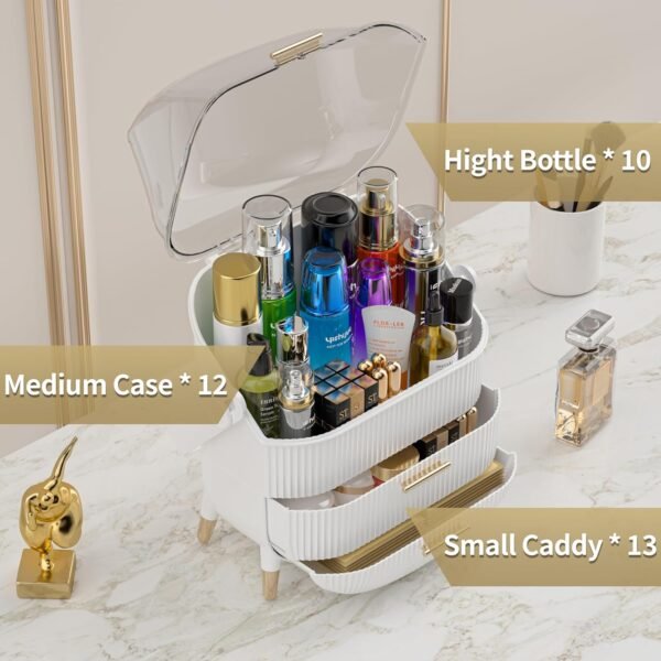 Egg Shape(Oval) Makeup Storage Box, Countertop Portable Vanity Cosmetics Organizer  Style (WHITE)