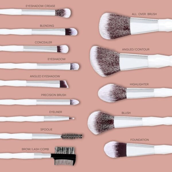 14pc Complete Makeup Brushes Collection with Zipper Bag, Snow Pearl White, Ideal Present or Any Occasions, Great for Beginners to Professionals