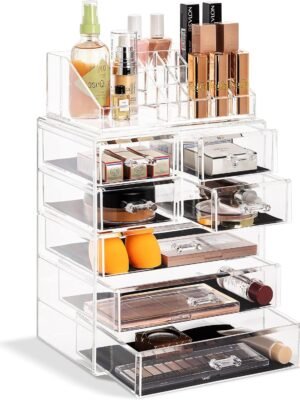 Clear Cosmetic Makeup Organizer - Make Up & Jewelry Storage, Case & Display - Spacious Design - Great Holder for Dresser, Bathroom, Vanity & Countertop (3 Large, 4 Small Drawers)