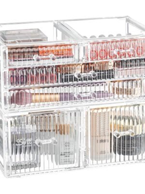 2 Pack Clear Plastic Makeup Organizer With 6 Drawers,Stackable Acrylic Drawers for Vanity Counter, Makeup Storage Organizer for Bathroom,Medicine,Accessory,Beauty Supplies Containers