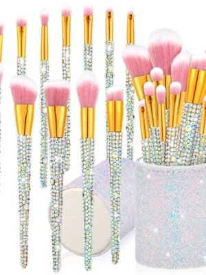 13 Pieces Rhinestone Makeup Brushes Set  Professional Face Cosmetics Blending Liquid Foundation Powder Concealer Eye Shadows Make up Beauty Tool Glitter with Holder (Silver)